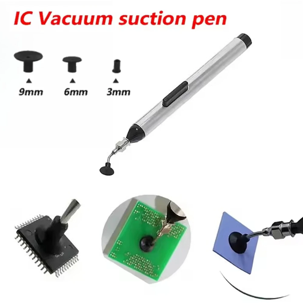 1 Set Professional Manual Pumping Vacuum Suction Pen IC Solder Picker Hand Tool with 3 Suction Nozzles, Alternative Tweezers