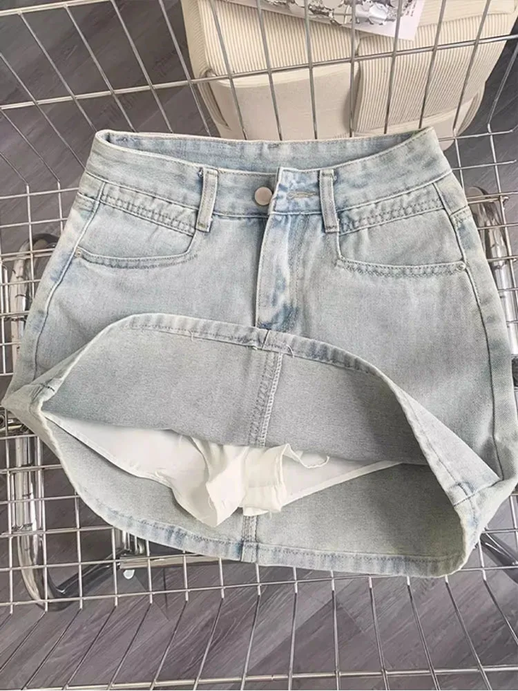 

Юбка-трапеция с высокой талией, женские летние тонкие хлопковые джинсовые юбки с эффектом похудения, юбки с полным покрытием