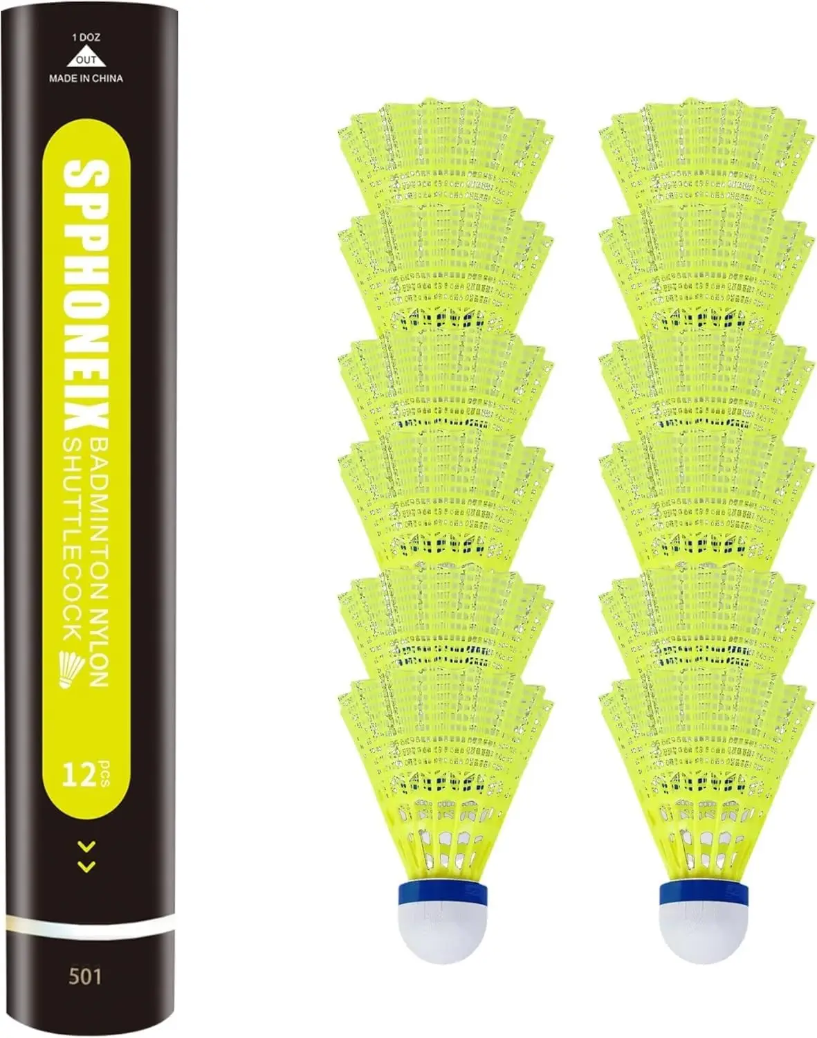 

Набор из 12 прочных желтых нейлоновых воланов для бадминтона, высокоскоростные воланы для спорта