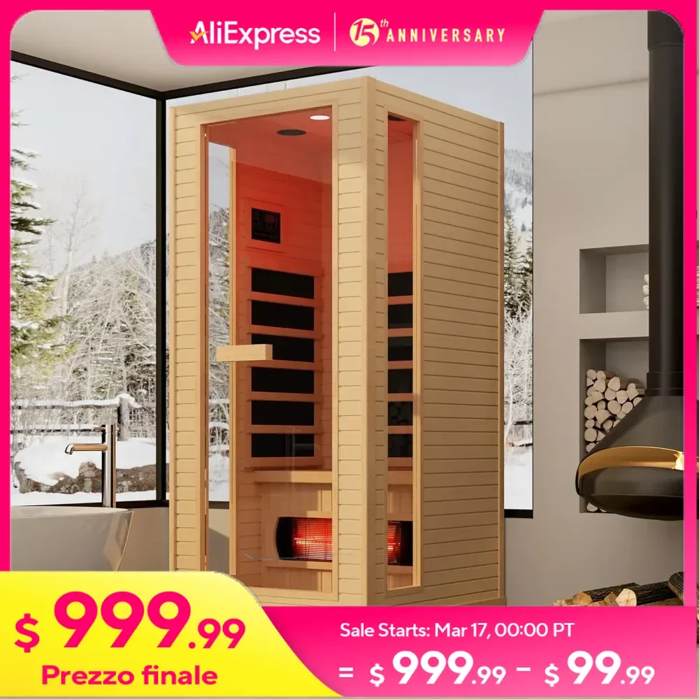 1- bis 2-Personen-Vollspektrum-Infrarotsauna für zu Hause, Trockensauna für den Innenbereich mit schneller Erwärmung, 4 Kohlenstoffplatten und 1 Kohlenstoffrohr