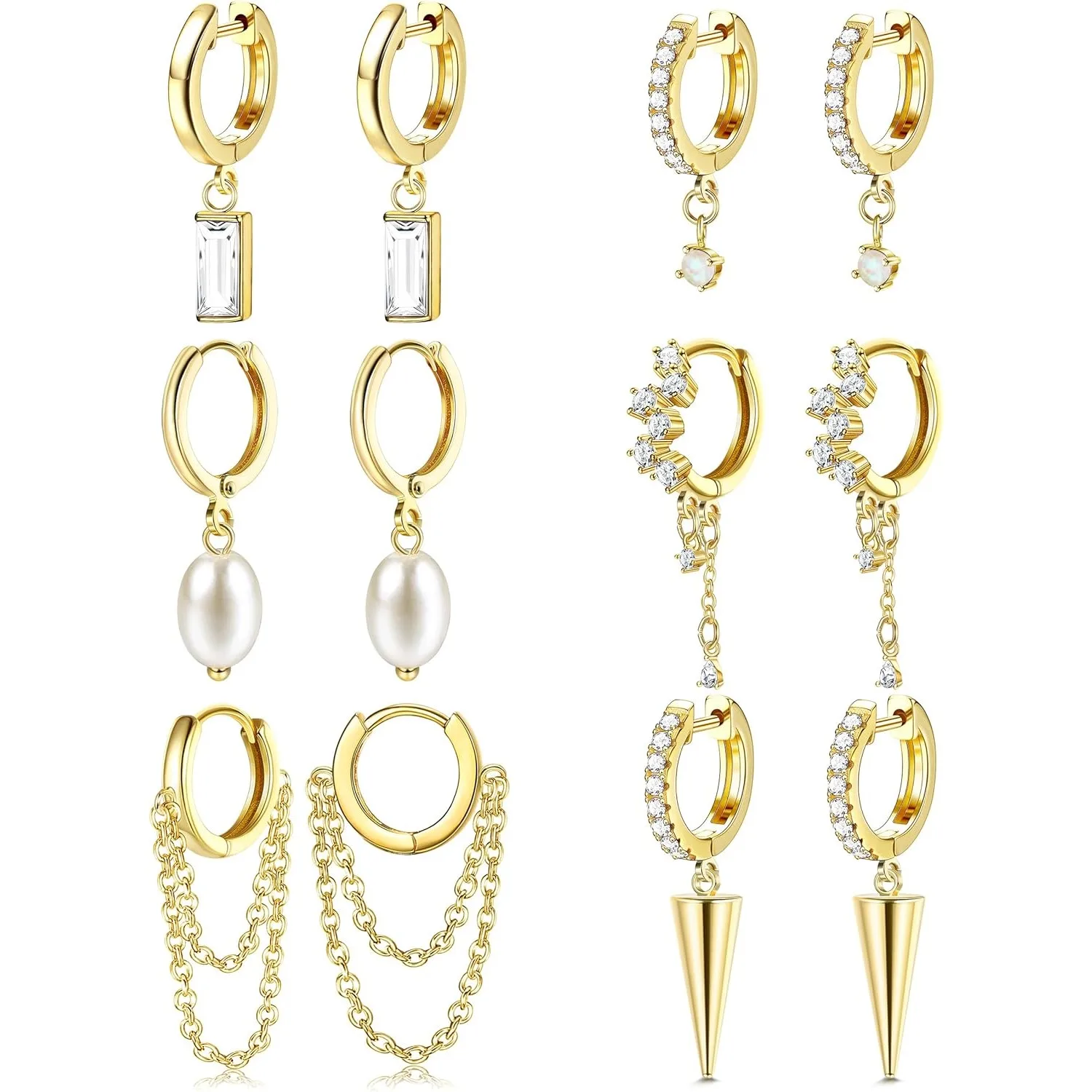 

Bobisty 6Pairs Earrings for Women Dangly Drop Earrings Hypoallergenic Hoops with Zirconia Pearl Opal Pendant Earrings for Women