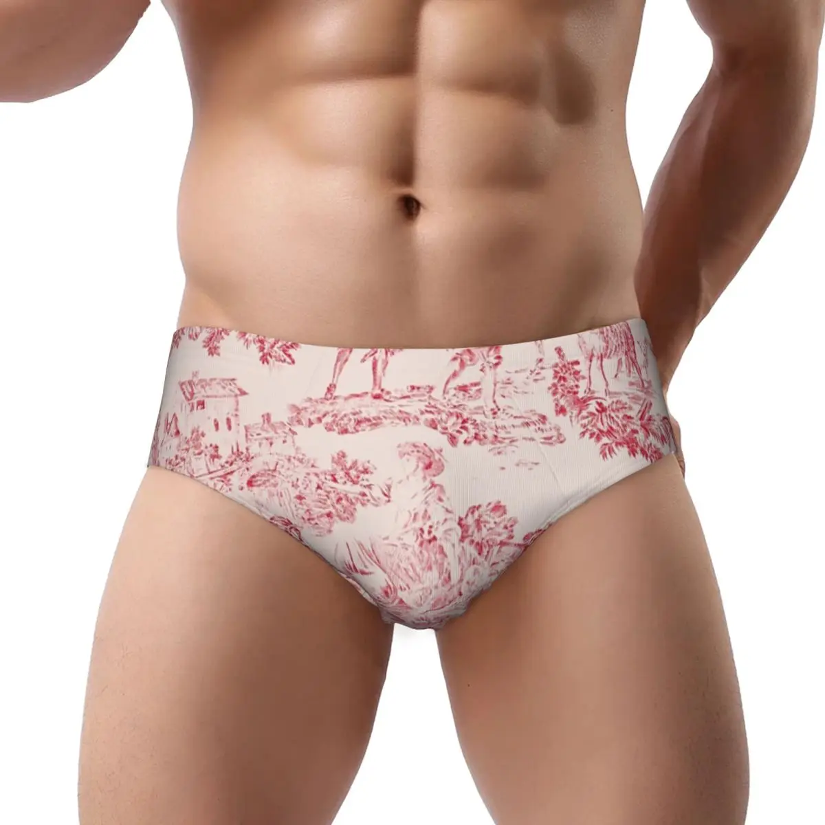 

Custom Red And White Toile De Jouy Briefs Underwear Men Breathable Stretch Underpants