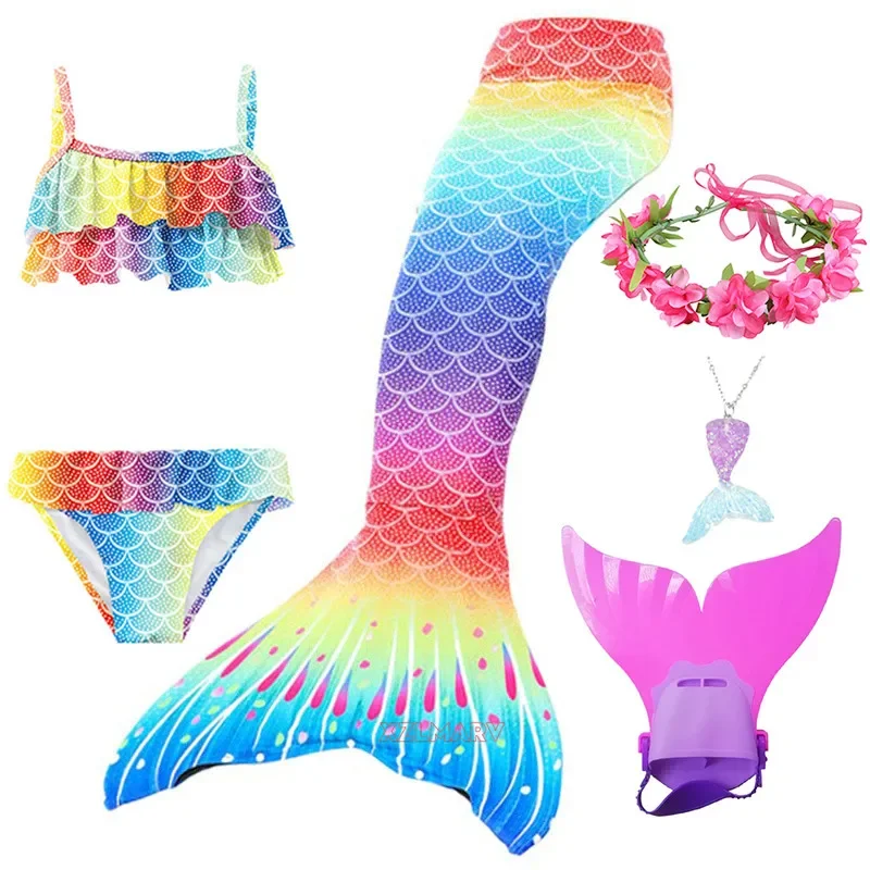 Girls Mermaid Tails Swimming Dresses Halloween Cosplay Costume Beach Clothes Child Mermaid Swimsuit Kids Swimmable Costume Fin