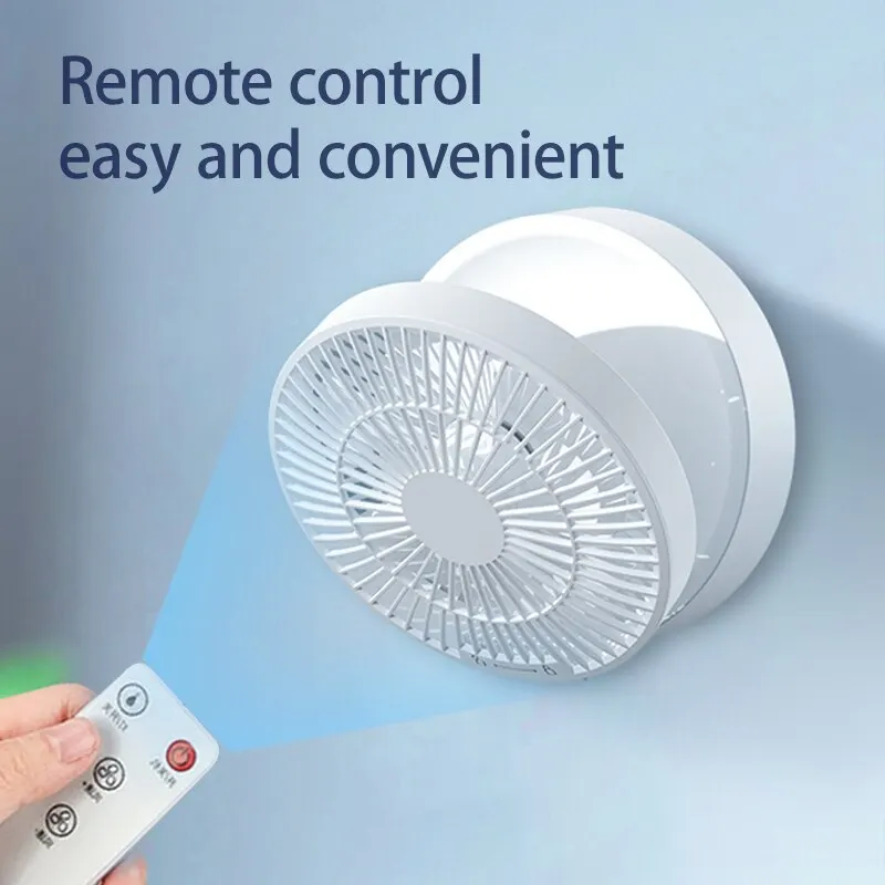 Ventilador elétrico dobrável com controle remoto, portátil, suspenso na parede, recarregável, USB, luz noturna, refrigerador de ar, doméstico