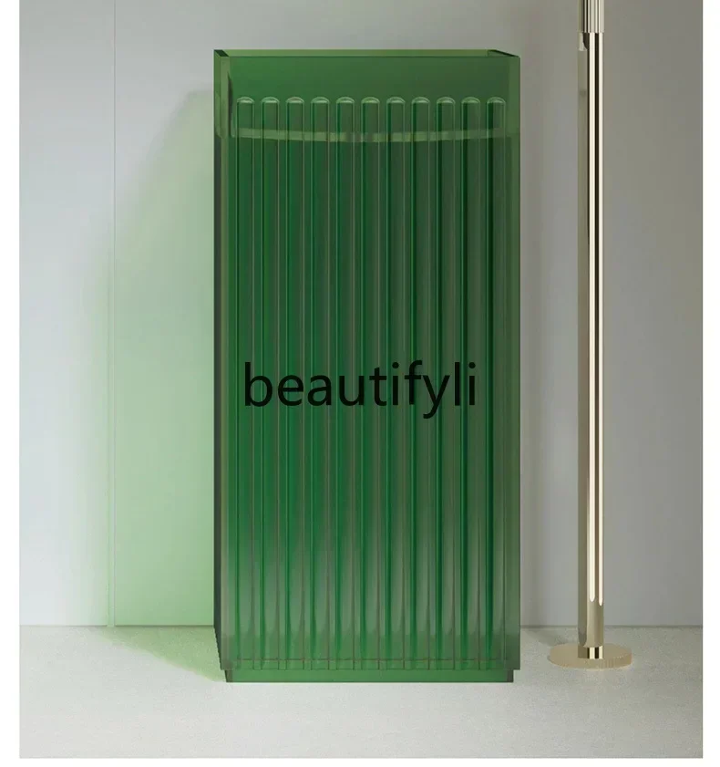 

12Transparent resin household square vertical stripe transparent crystal column basin bathroom washbasin s03