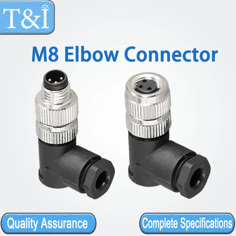 

5PCS M8-3/4/8Pin 8MM Electronic Connection Aviation Automobile Waterproof Heat-resistant Sensor Male Female Elbow Connector