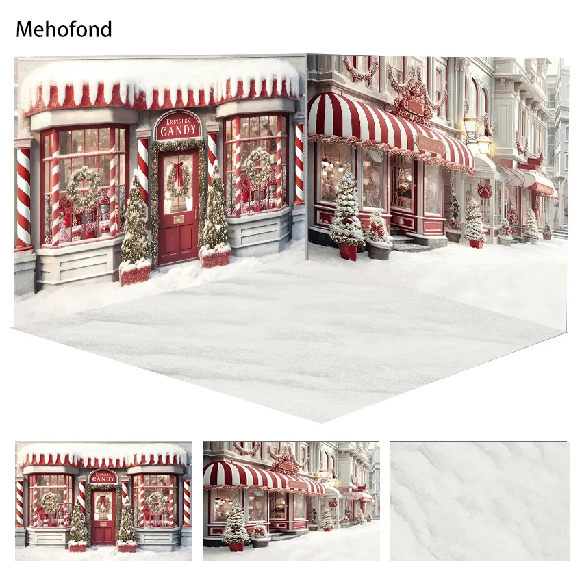 

Avezano Photography Background Kringles Candy Hoilday Store Christmas Room Street Snow Showcase Gift Portrait Photo Backdrop