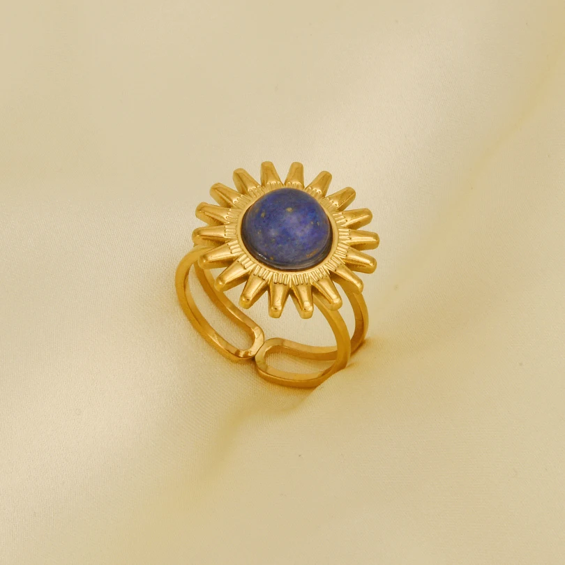 1pc Classic Starry Blue Stainless Steel Opening Adjustable Ring Waterproof No Fading Gold Color Bohemia Rings For Women Rings