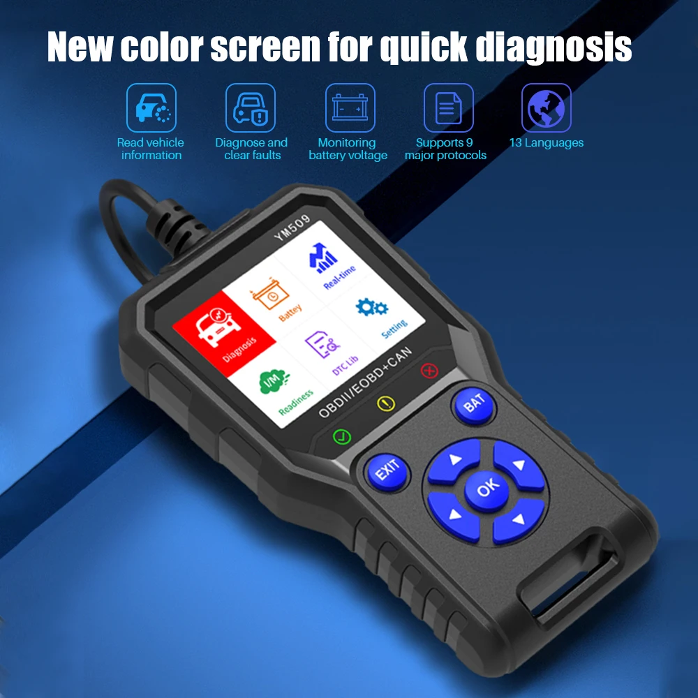 Erase Error Codes Engine OBD 2 Scanner Multi Languages YM509 Automotive ODB2 Code Reader Car Diagnostic Tool OBD2 Scanner