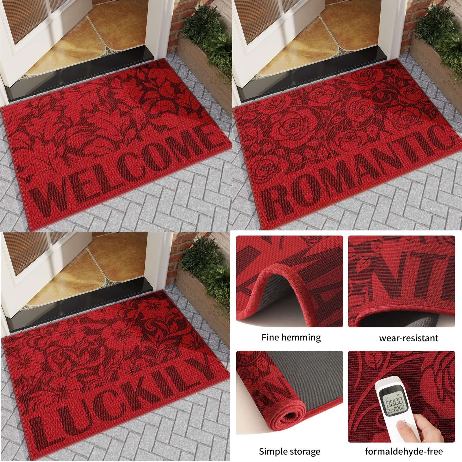 

Entrance Door Mat Red Carpet Slip And Dirt Resistant Foot Mat Home Foyer New Year Door Mat