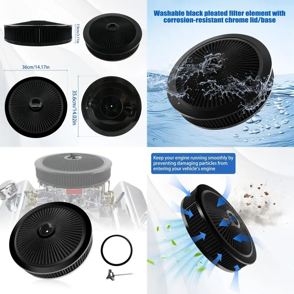 

Комплект круглого воздушного фильтра 14x3 для двигателей V8, моющаяся, хромированная крышка, карбюраторная горловина 5-18, 4330ABK
