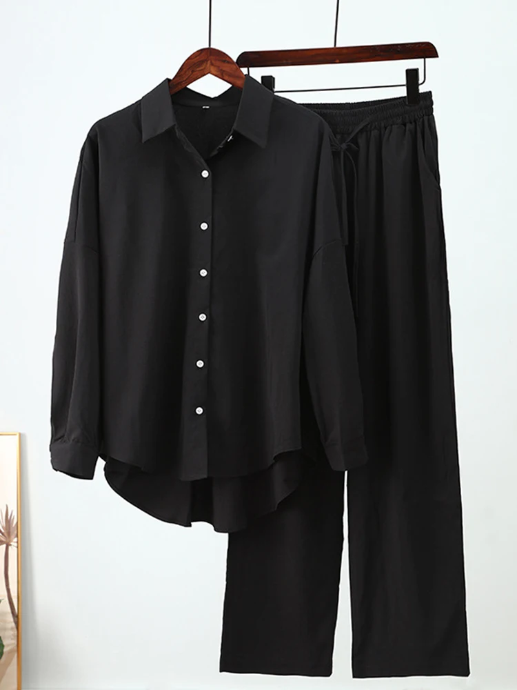 Conjunto de calças largas de duas peças e blusa feminina, roupas casuais femininas, blusa solta, roupas de outono, 2024