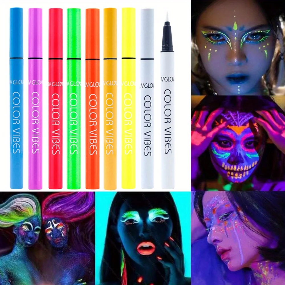 8 Colors UV Glow Neon Liquid Eyeliner Set Matte Waterproof Smudge-Proof Eye Makeup Pens With High Pigmentation For Vibrant Looks