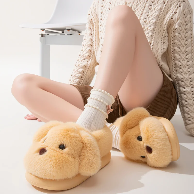 

Winter Women Plush Slippers Cute Puppy Cartoon Home Indoor Warm Fluffy Anti-slip Soft House Shoes