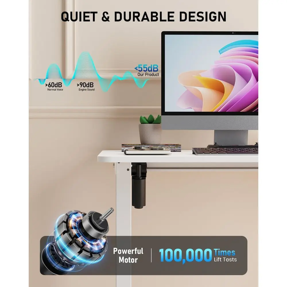 مكتب كهربائي كبير قابل لضبط الارتفاع، 63 × 24، أبيض، لوح مقسم، مكتب جلوس للمكتب المنزلي #5