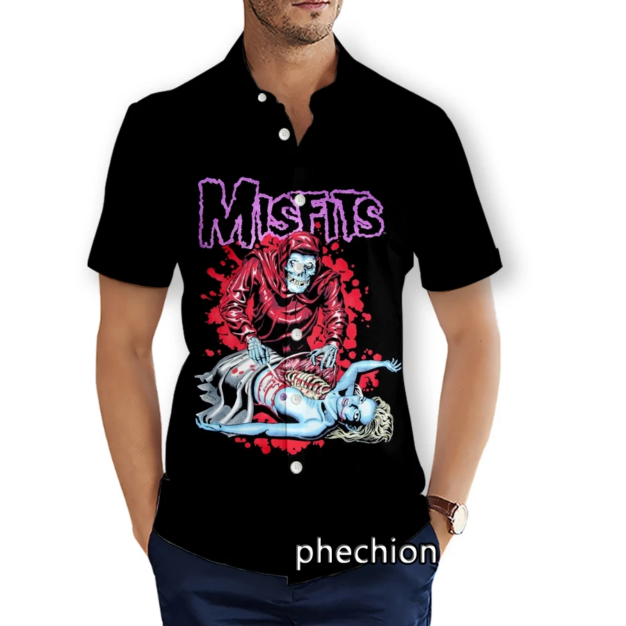 phechion Mens Short Sleeve Beach Shirts Misfits 3D Print Casual Shirts Fashion Streetwear Men Tops X237