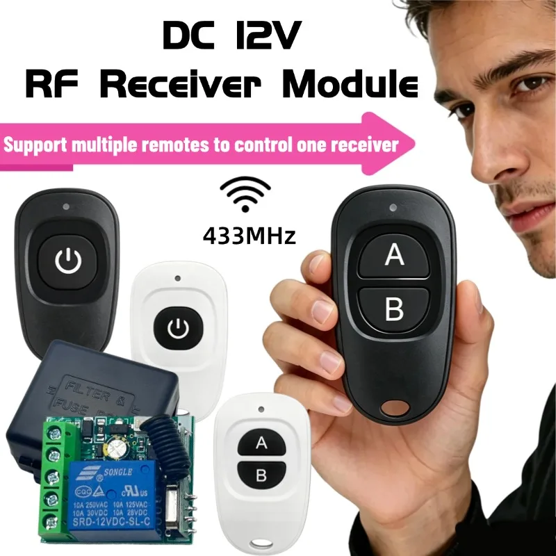 433Mhz Universal Wireless Remote Control Switch DC 12V 1CH Relay Receiver Module RF Transmitter Learning Code Remote Control