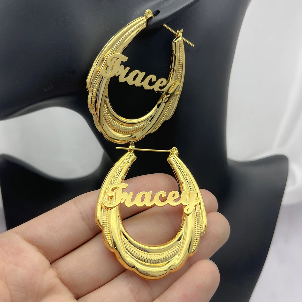 65mm New 2022 Earings Stainless Steel Bamboo Hoop Earrings Customized Name Earrings Bamboo Style Custom Earrings for Women Gift