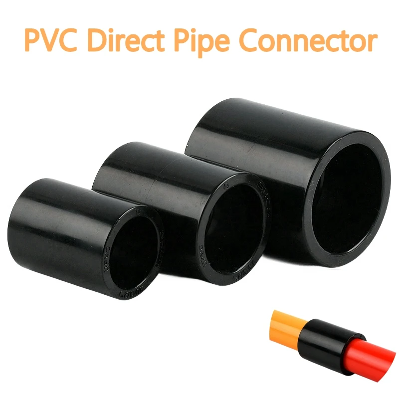 PVC Direct Pipe Connector DIY Garden Irrigation Fittings Aquarium Fish Tank Joints Accessory Black I.D 20/25/32/40/50mm 1-10PCS