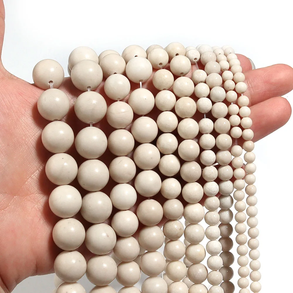 1 Strand Natural Stone Beads 4/6/8/10/12mm Beige Round Loose Beads For Jewelry Making DIY Crafts Bracelets Necklace Accessories