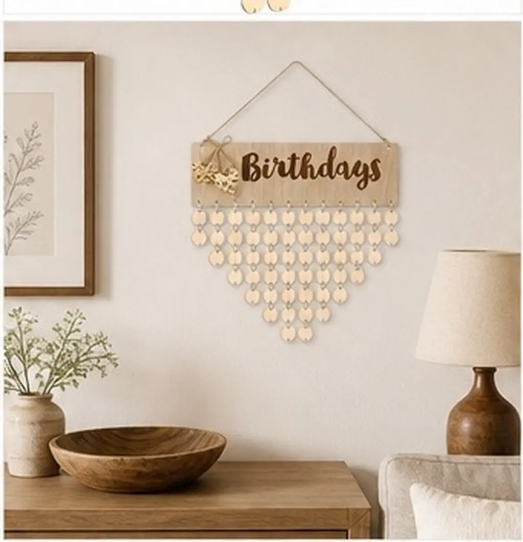 Wooden Block Calendar Plaque Board Birthday Reminder for Family Members Easy Assembly No Tools Needed Wall Hanging Home