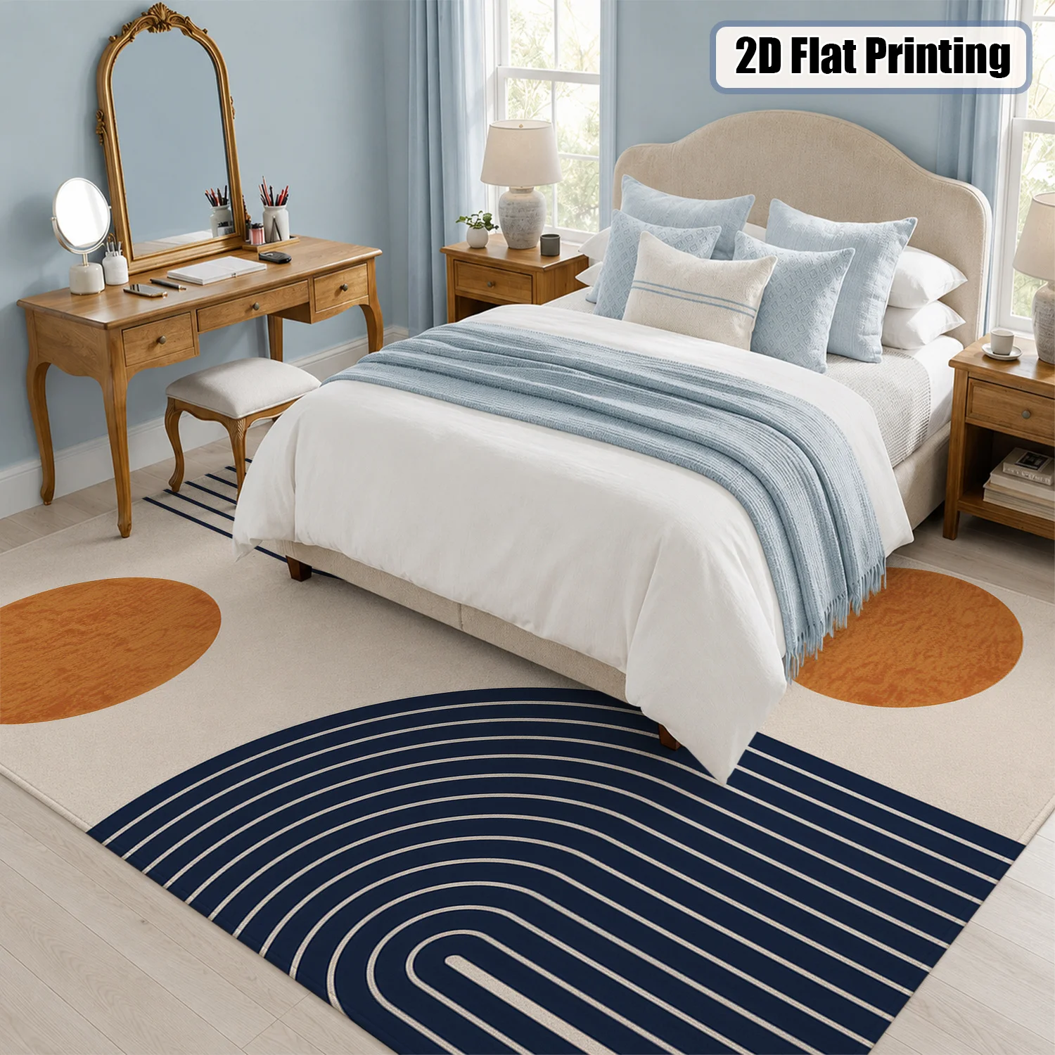 Large Indoor Area Rug, Soft Velvet Low Pile Rug with Non-slip Dotted Backing, Machine Washable Mid-Century Modern Geometric Accent Rug for Living Room, Bedroom, Entryway, Navy Blue & Terracotta Abstract Design - view 6