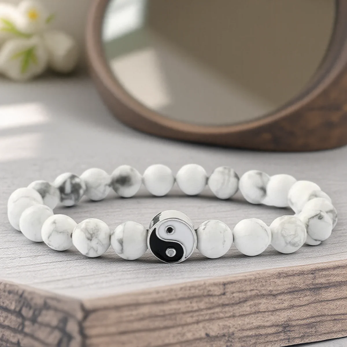 New Distance Classic Naturstein Weiß Schwarz Yin Yang Perlenarmband für Männer Frauen Beste Freundin Geschenk