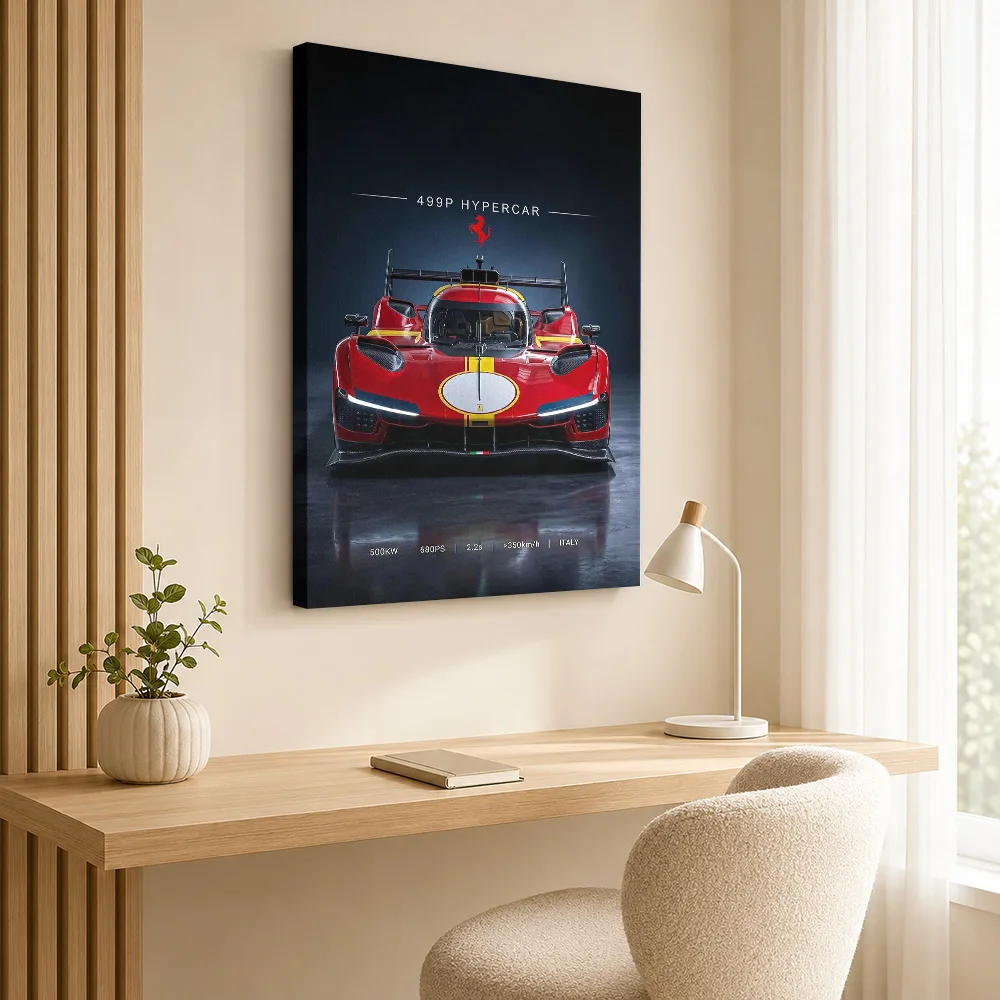 Sleek race supercar 499P Hypercar car Canvas Poster Customized Retro Automotive Wall Paintings Decoration for Office Game Room