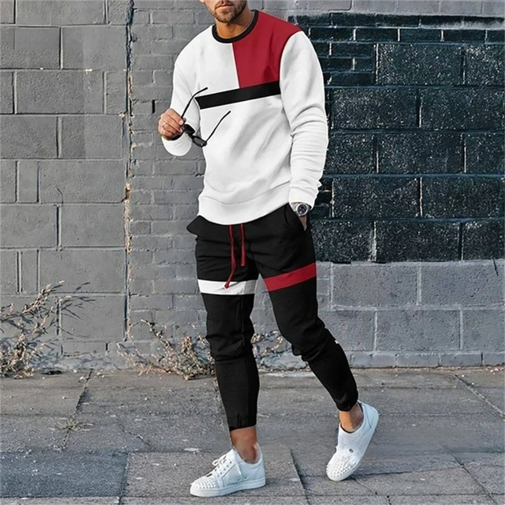 Men\'s Tracksuit Casual 2 Piece Sets Long Sleeve T-Shirt+ Long Sweatpants Set Fashion Tops Tees Outfits Oversized Men Clothing