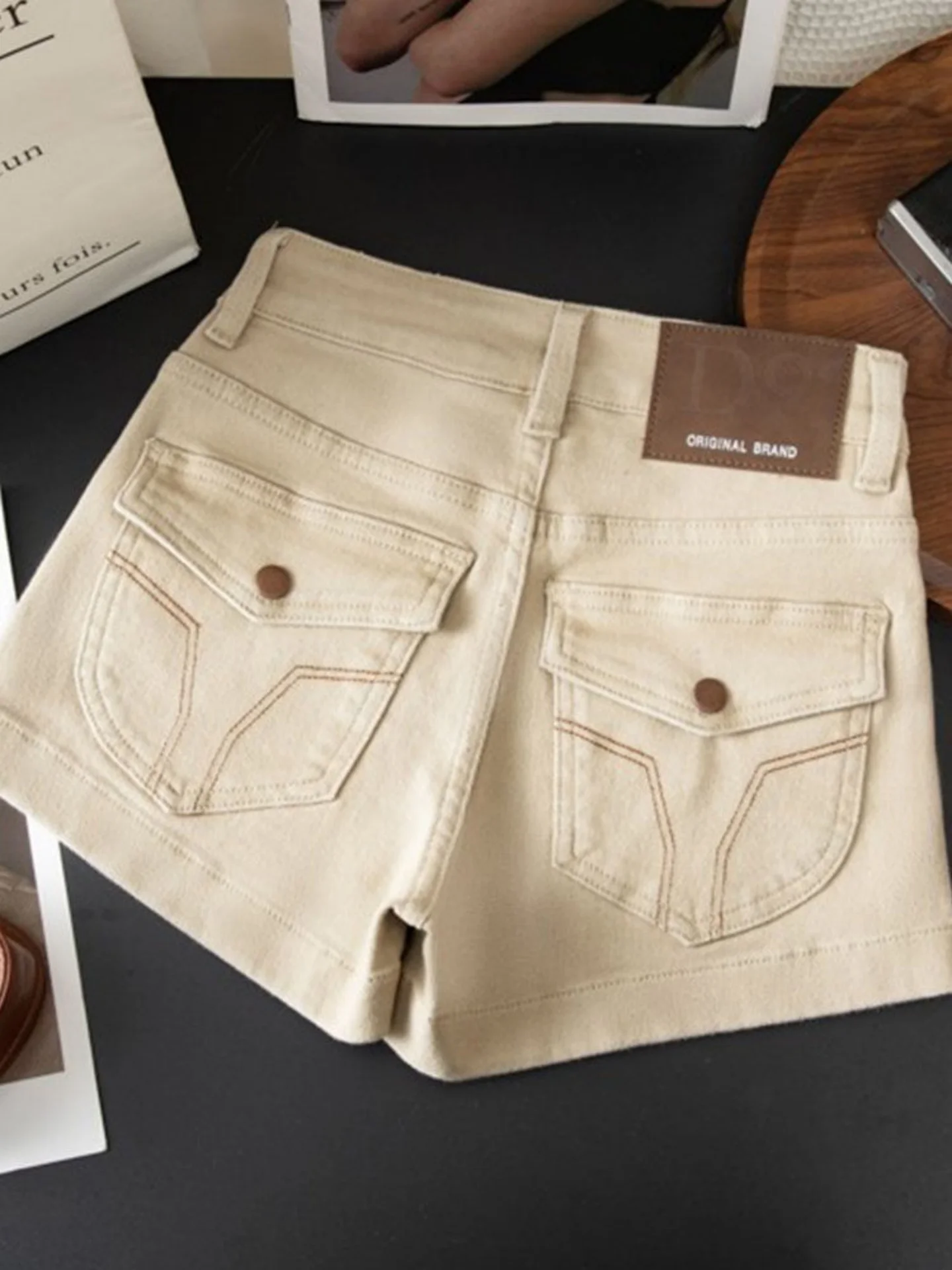 

High Waist A-Line Denim Shorts Women's Summer New Style Oatmeal Color Slimming Wide Leg Hot Pants Retro Straight Tube Cotton ...