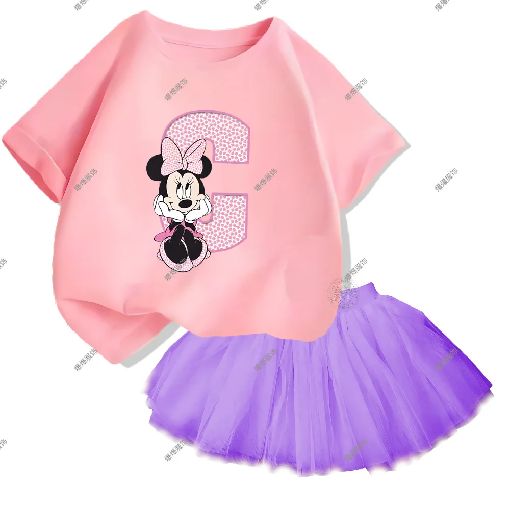 Summer Little Girl Clothing Cute Minnie T-shirt & Mesh Skirt two-piece stylish Mickey Mouse Kids clothing set 3-14 years old