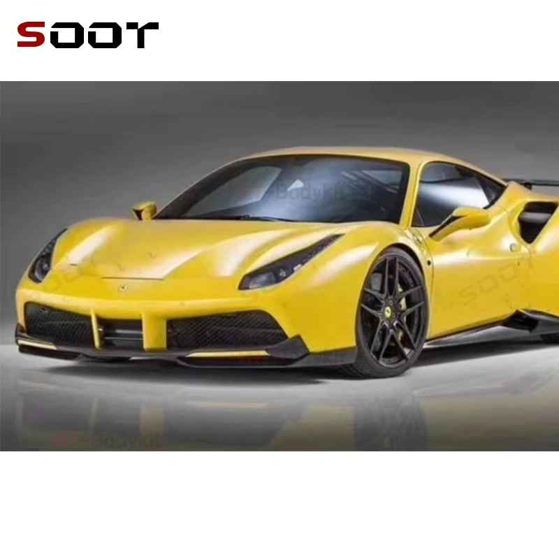 لفيراري 488 GTB 2015-2018 ألياف الكربون الزاوية الجبهة حافة مصد السيارة زعنفة الفاصل المفسد Canard الجبهة واقي مصد السيارة طقم الجسم