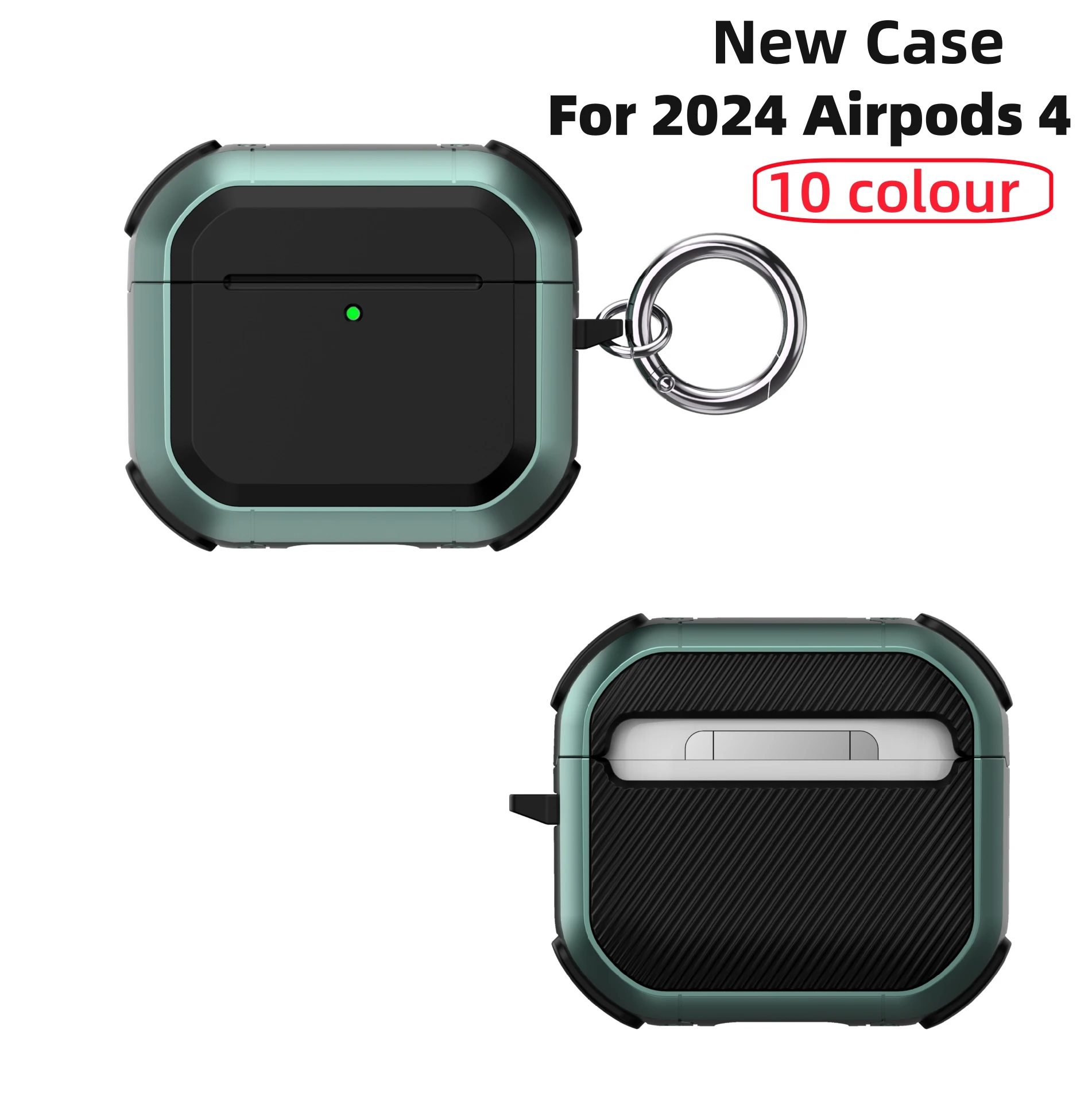 New Case for apple airpods 4 Men Military shockproof protection cover with keyring Earbuds Case for AirPods 4 with Active Noise