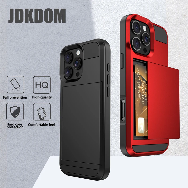 JDKDOM スライドカードスロットクレジットカード財布電話ケース iPhone SE4 X XR XS 耐衝撃カバー iPhone 11 プロマックス 6 7 8 6S プラス
