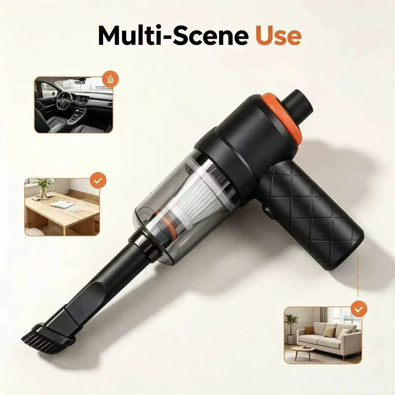 Handheld Cordless Mini Car Vacuum 800mAh USB Charging Wet & Dry Dual Use Portable Cleaner For Car Household Daily Cleaning
