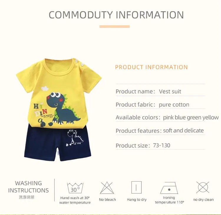 Modische Kinderkleidung Jungen Mädchen Sets Top Shorts 2-teilig 100% Baumwolle Weich Sommer Kinder Baby Kleidung T-Shirt Shorts Kleinkind Anzug – Detail 3