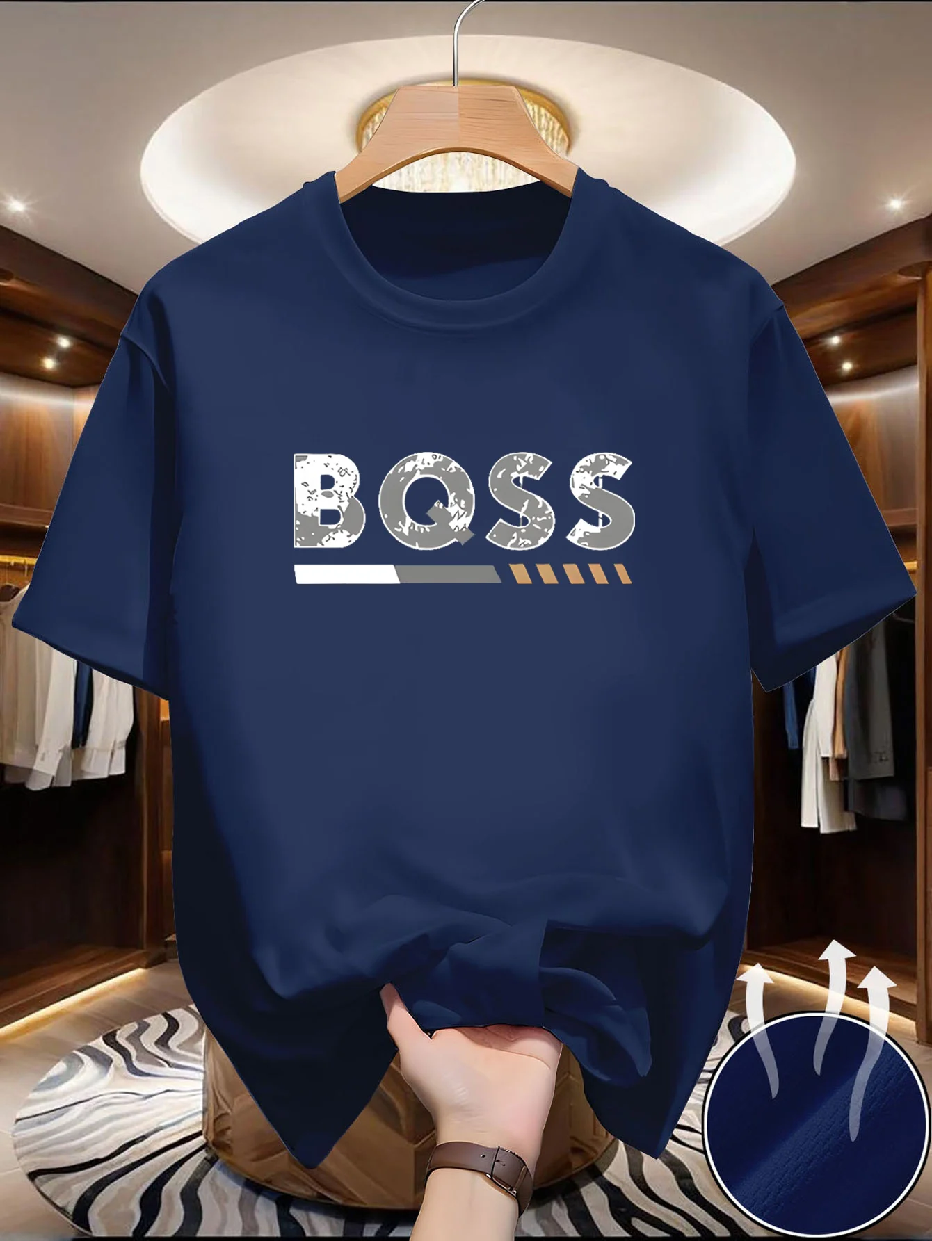 Camiseta de manga corta con cuello redondo para hombre, con textura exquisita, estilo único, estampado ecológico, detalles, ajuste cómodo, ca