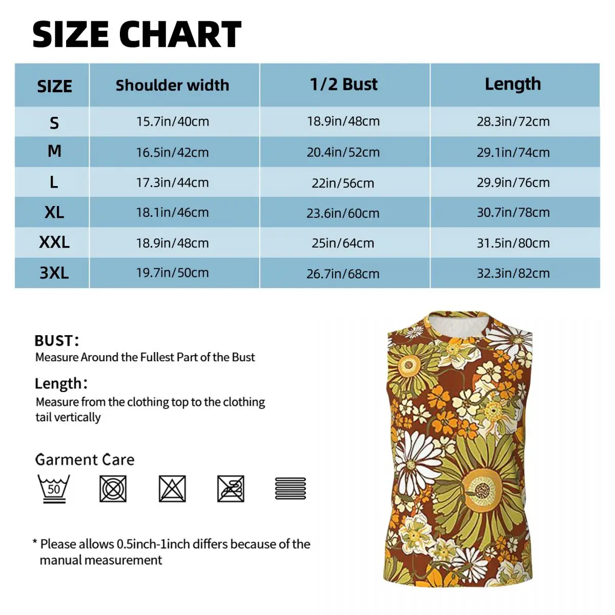 70s Retro Vintage Flower Power Pattern Boho Men Printed Sleeveless T-shirt Casual Hip Hop Street Style Beach Holiday Tank Tops