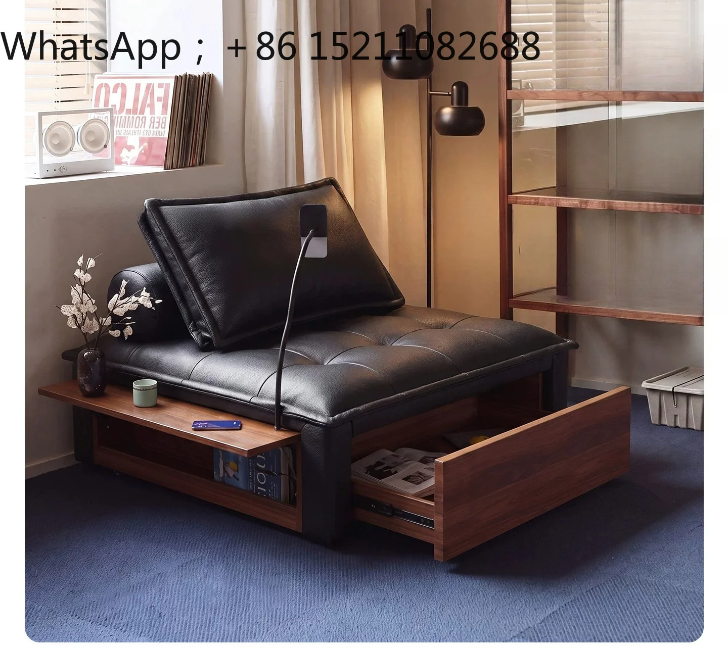 SCY leather sofa medieval household living room tofu block combination functional storage single sofa