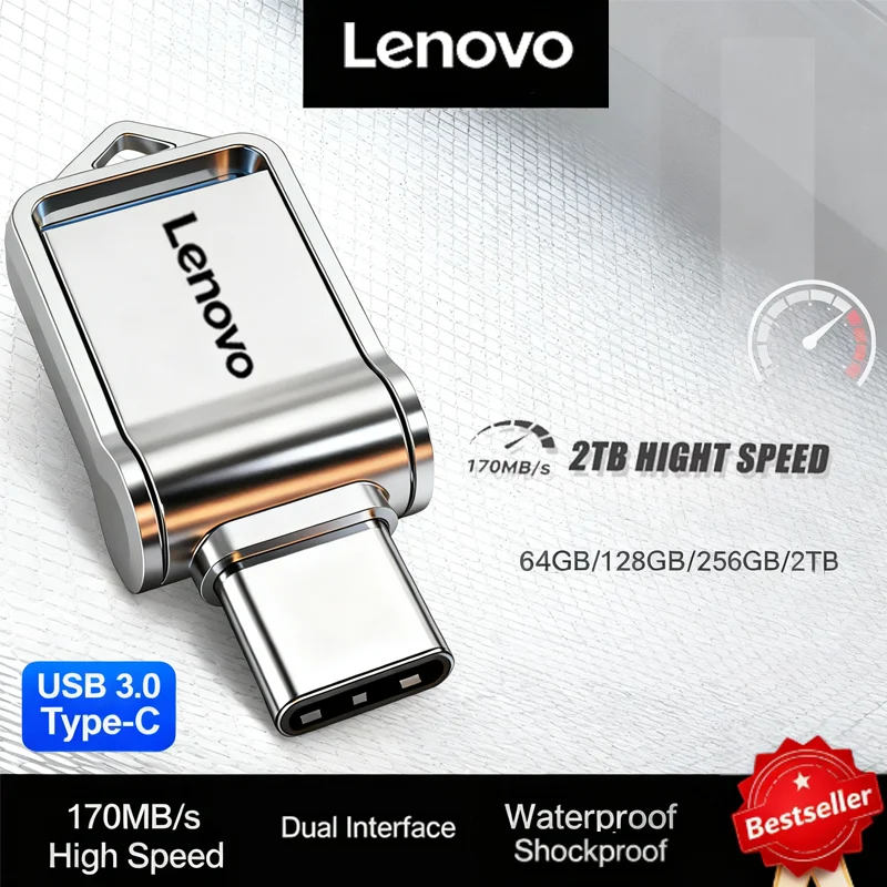 Lenovo Mini Pendrive de alta velocidad OTG USB tipo C, memoria flash metálica portátil, 2TB, 1TB, 512GB, 256GB, envío directo
