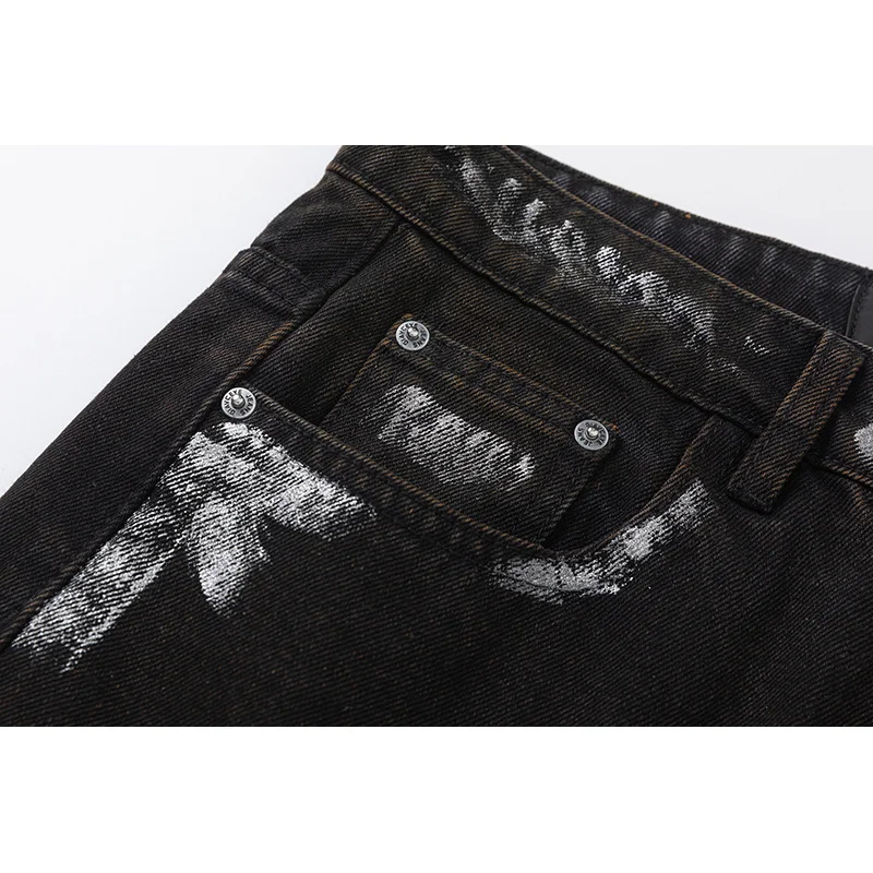 Herbst neue Flut koreanische lose gerade Herren jeans personal isierte hand bemalte Graffiti schwarz gewaschene Jeans Paare mit Modellen