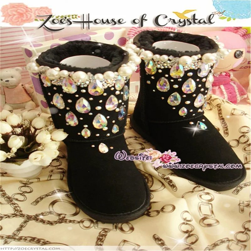 

Original homemade heavy rhinestone fur cotton shoes handmade large size women's shoes foreign cowhide women's boots