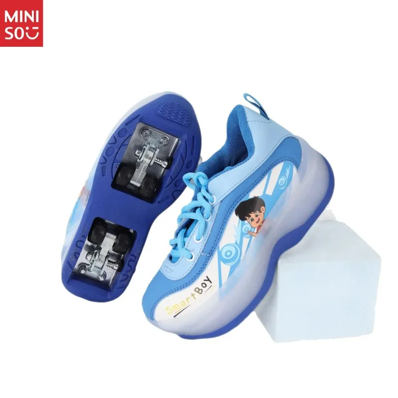 Miniso الموضة العصرية الاطفال زلاجات دوارة الأولاد الكرتون 4-عجلة Heelys المبتدئين يطير أحذية أحذية تزلج أحذية الأطفال