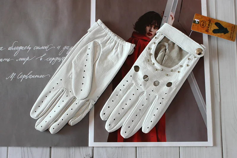 Women's Summer Leather Full Finger Gloves Unlined Thin Fashion Spring Autumn Motorcycle Riding Sheepskin Driving
