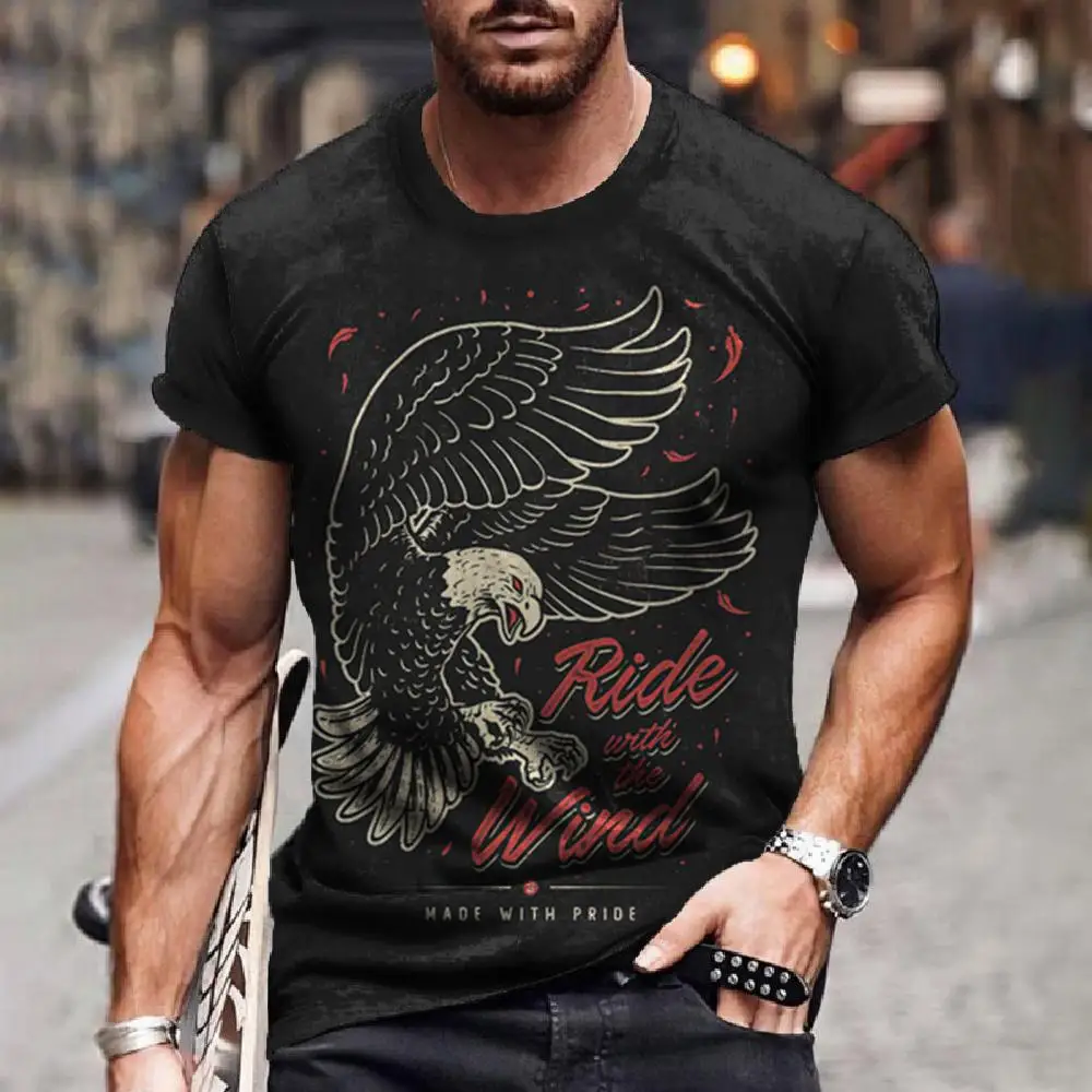 New Retro Men's T-Shirt Eagle 3d Print Short Sleeve Men Sports Shirt Summer Quick Dry Top Oversized Tees For Men Clothing 2024