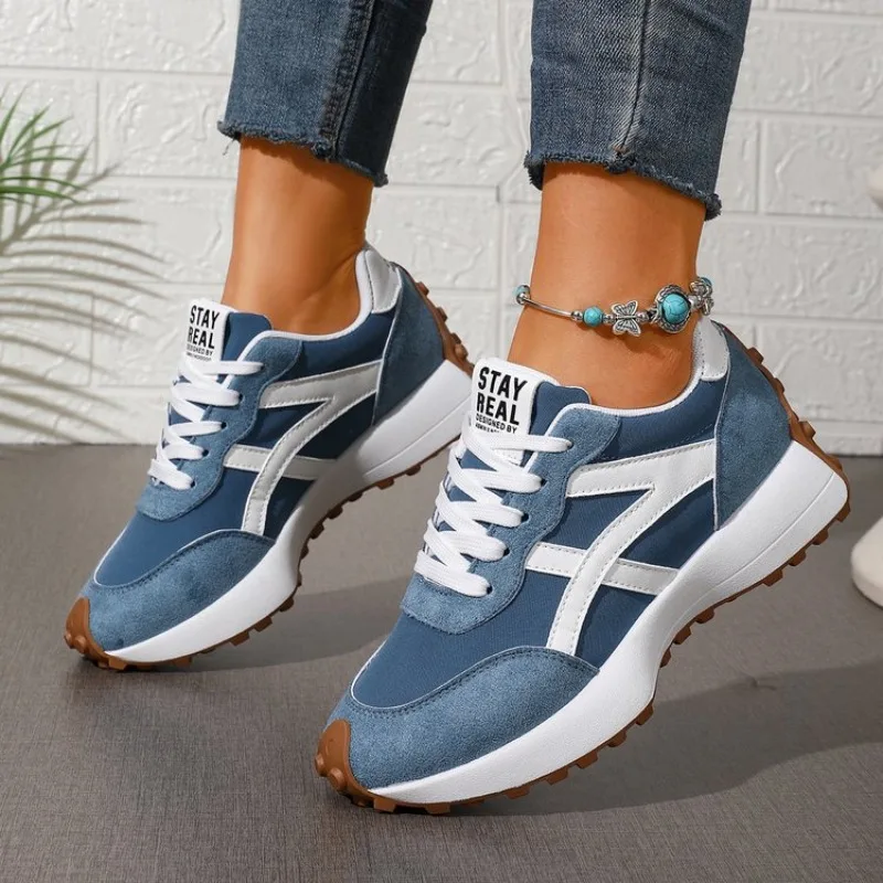 Damen-Sneaker aus Leder, lässige Schnür-Sportschuhe, luxuriöse Plateau-Schuhe, leichte, rutschfeste Laufschuhe für Damen
