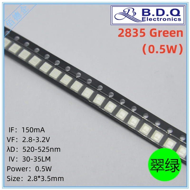 

100Pcs SMD LED 2835 0.5W Green 520-525nm LED Lamp Beads Size 2835 Light-emitting Diode High Bright Quality