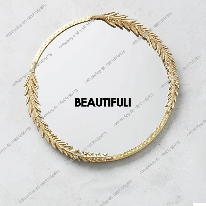 RR Dresser makeup mirror living room round golden porch model room wall engraved decorative mirror
