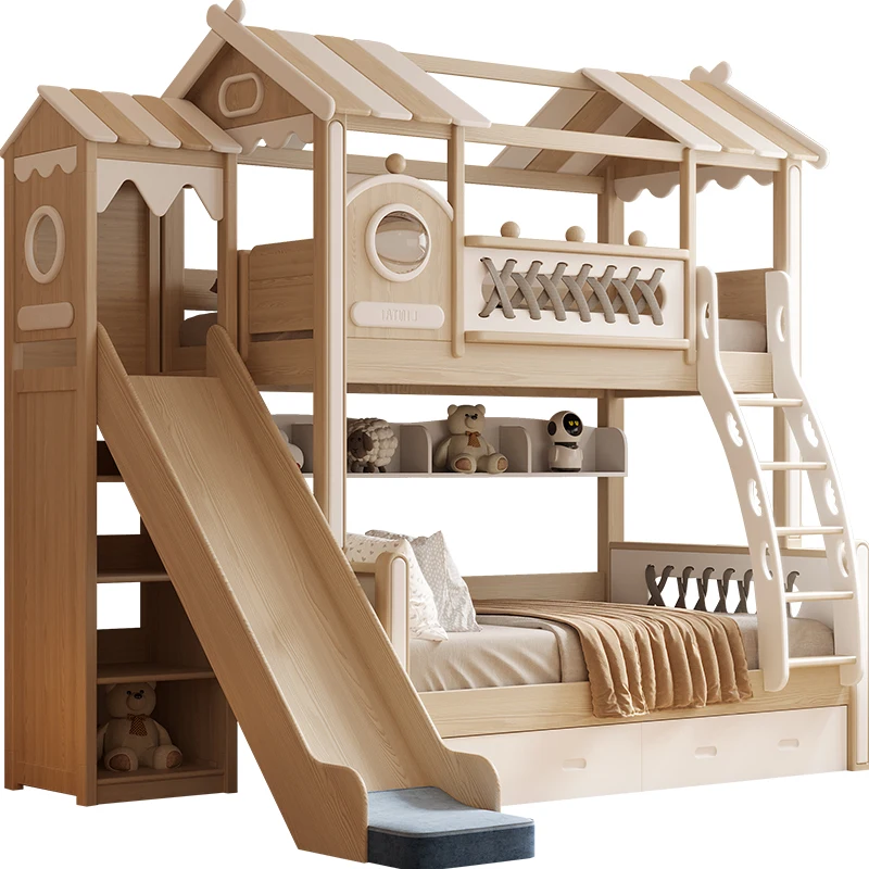 

Wood Tree House Bunk Bed Slide High Low Double Beds for Boys Girls Comfortable Bedroom Furniture for School Hospital