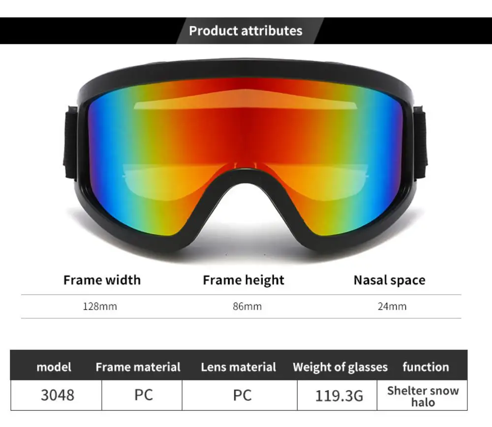 Large Frame Ski Goggles With Colorful Lens Anti-Collision Anti-Glare Lens Outdoor Sport Snow Snowboard For Snowboarding Skiing